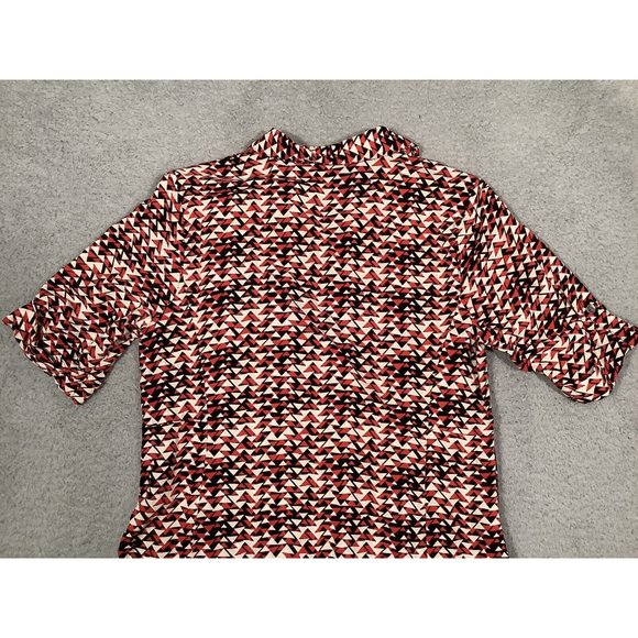 J Jill Red Black Triangle Shirt Dress Rayon Roll Tab Collared Button Y2K 10P - Picture 7 of 10